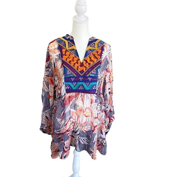 Soft Surrounding Sheer Floral Long Sleeve Baby Doll Tunic Top - Picture 4 of 13